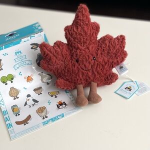 Jellycat rare INDIGO CANADA EXCLUSIVE maple leaf AND sticker sheet